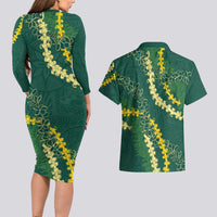 Hawaii Puakenikeni - Maile Lei Couples Matching Long Sleeve Bodycon Dress and Hawaiian Shirt Sage Green LT7 - Polynesian Pride