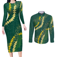 Hawaii Puakenikeni - Maile Lei Couples Matching Long Sleeve Bodycon Dress and Long Sleeve Button Shirt Sage Green LT7 Sage Green - Polynesian Pride