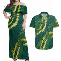 Hawaii Puakenikeni - Maile Lei Couples Matching Off Shoulder Maxi Dress and Hawaiian Shirt Sage Green LT7 Sage Green - Polynesian Pride