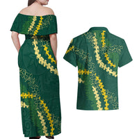 Hawaii Puakenikeni - Maile Lei Couples Matching Off Shoulder Maxi Dress and Hawaiian Shirt Sage Green LT7 - Polynesian Pride