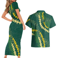 Hawaii Puakenikeni - Maile Lei Couples Matching Short Sleeve Bodycon Dress and Hawaiian Shirt Sage Green LT7 - Polynesian Pride