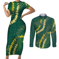 Hawaii Puakenikeni - Maile Lei Couples Matching Short Sleeve Bodycon Dress and Long Sleeve Button Shirt Sage Green LT7 Sage Green - Polynesian Pride