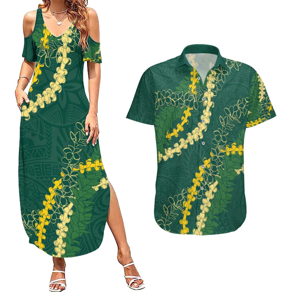Hawaii Puakenikeni - Maile Lei Couples Matching Summer Maxi Dress and Hawaiian Shirt Sage Green LT7 Sage Green - Polynesian Pride