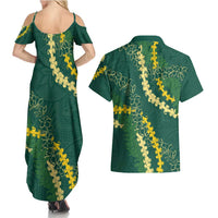 Hawaii Puakenikeni - Maile Lei Couples Matching Summer Maxi Dress and Hawaiian Shirt Sage Green LT7 - Polynesian Pride