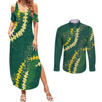 Hawaii Puakenikeni - Maile Lei Couples Matching Summer Maxi Dress and Long Sleeve Button Shirt Sage Green LT7 Sage Green - Polynesian Pride