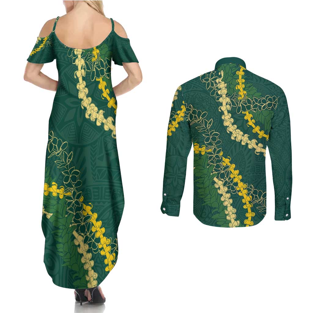 Hawaii Puakenikeni - Maile Lei Couples Matching Summer Maxi Dress and Long Sleeve Button Shirt Sage Green LT7 - Polynesian Pride