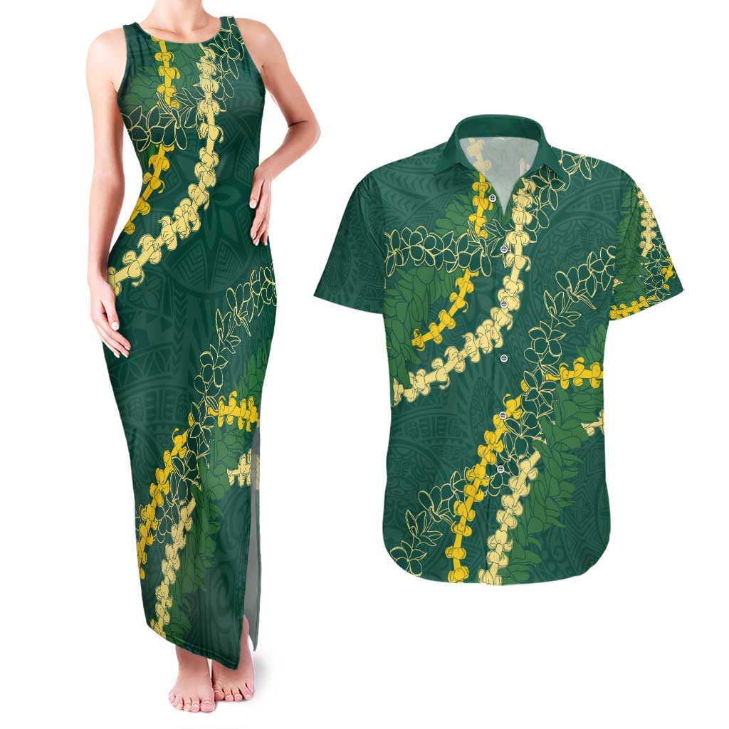 Hawaii Puakenikeni - Maile Lei Couples Matching Tank Maxi Dress and Hawaiian Shirt Sage Green LT7 Sage Green - Polynesian Pride