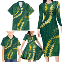 Hawaii Puakenikeni - Maile Lei Family Matching Long Sleeve Bodycon Dress and Hawaiian Shirt Sage Green LT7 - Polynesian Pride