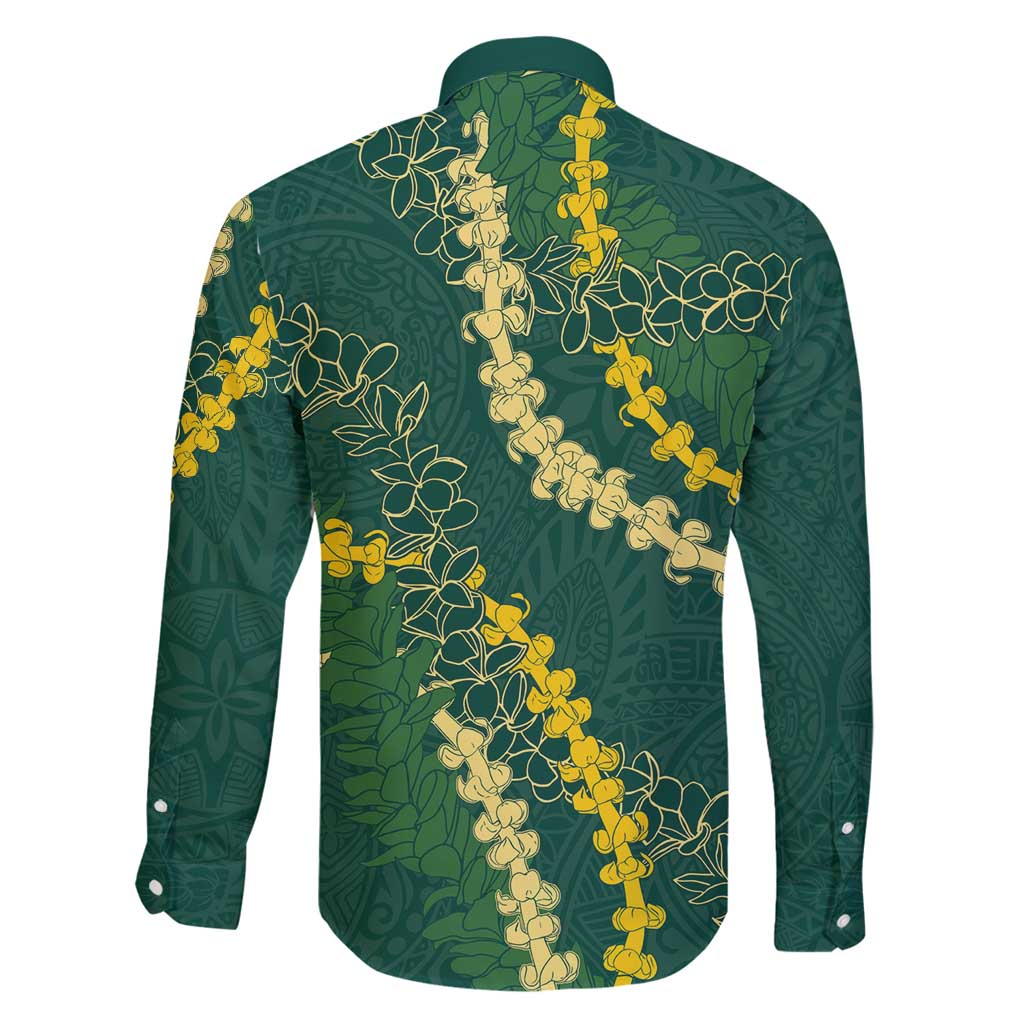 Hawaii Puakenikeni - Maile Lei Family Matching Long Sleeve Bodycon Dress and Hawaiian Shirt Sage Green LT7 - Polynesian Pride