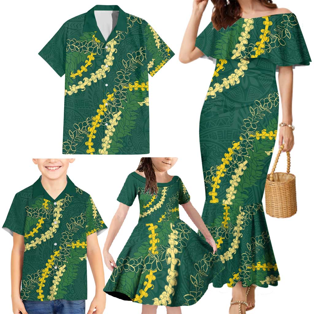 Hawaii Puakenikeni - Maile Lei Family Matching Mermaid Dress and Hawaiian Shirt Sage Green LT7 - Polynesian Pride