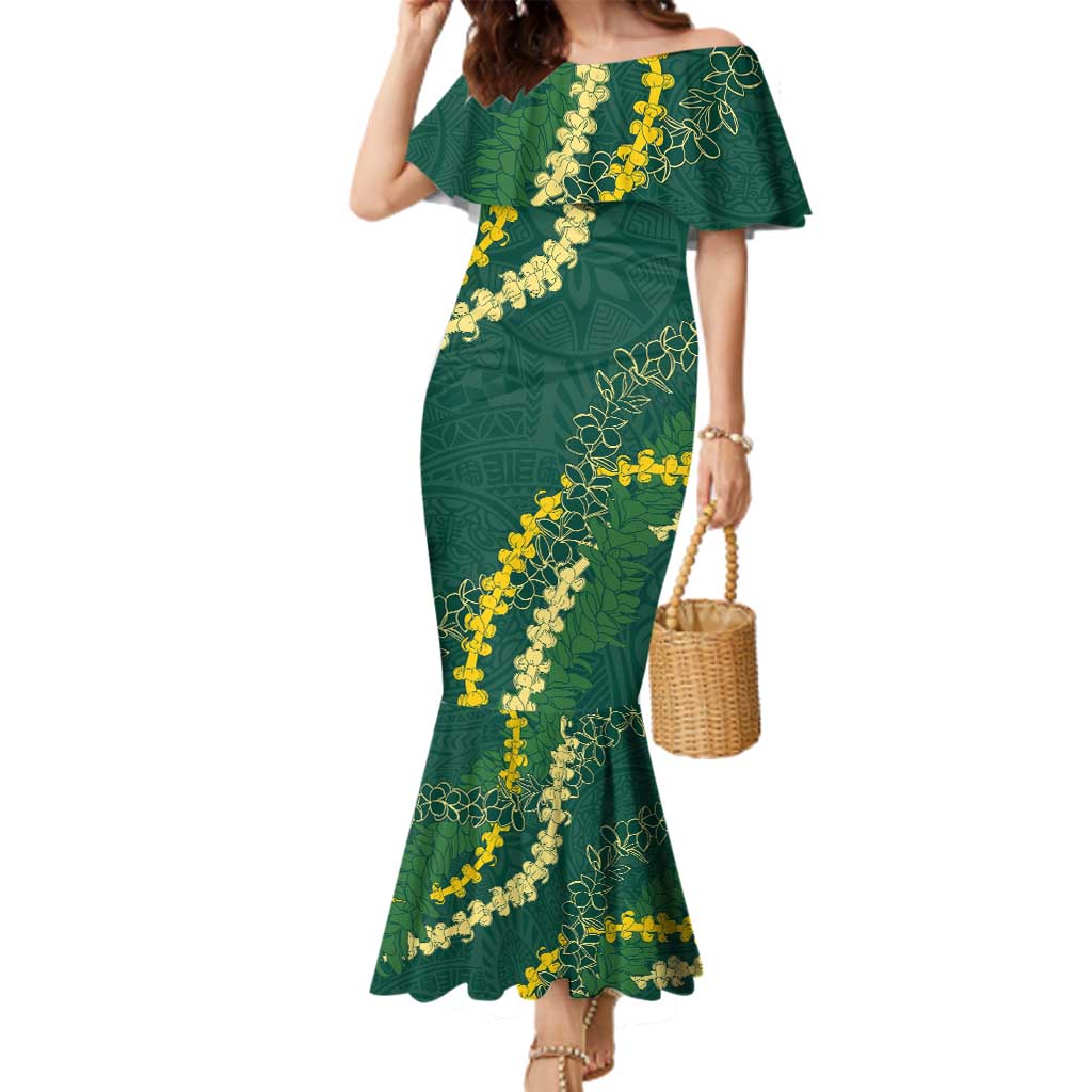 Hawaii Puakenikeni - Maile Lei Family Matching Mermaid Dress and Hawaiian Shirt Sage Green LT7 Mom's Dress Sage Green - Polynesian Pride