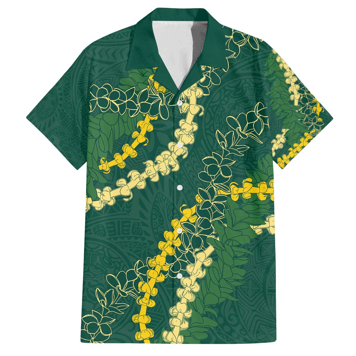 Hawaii Puakenikeni - Maile Lei Family Matching Off The Shoulder Long Sleeve Dress and Hawaiian Shirt Sage Green LT7 Dad's Shirt - Short Sleeve Sage Green - Polynesian Pride