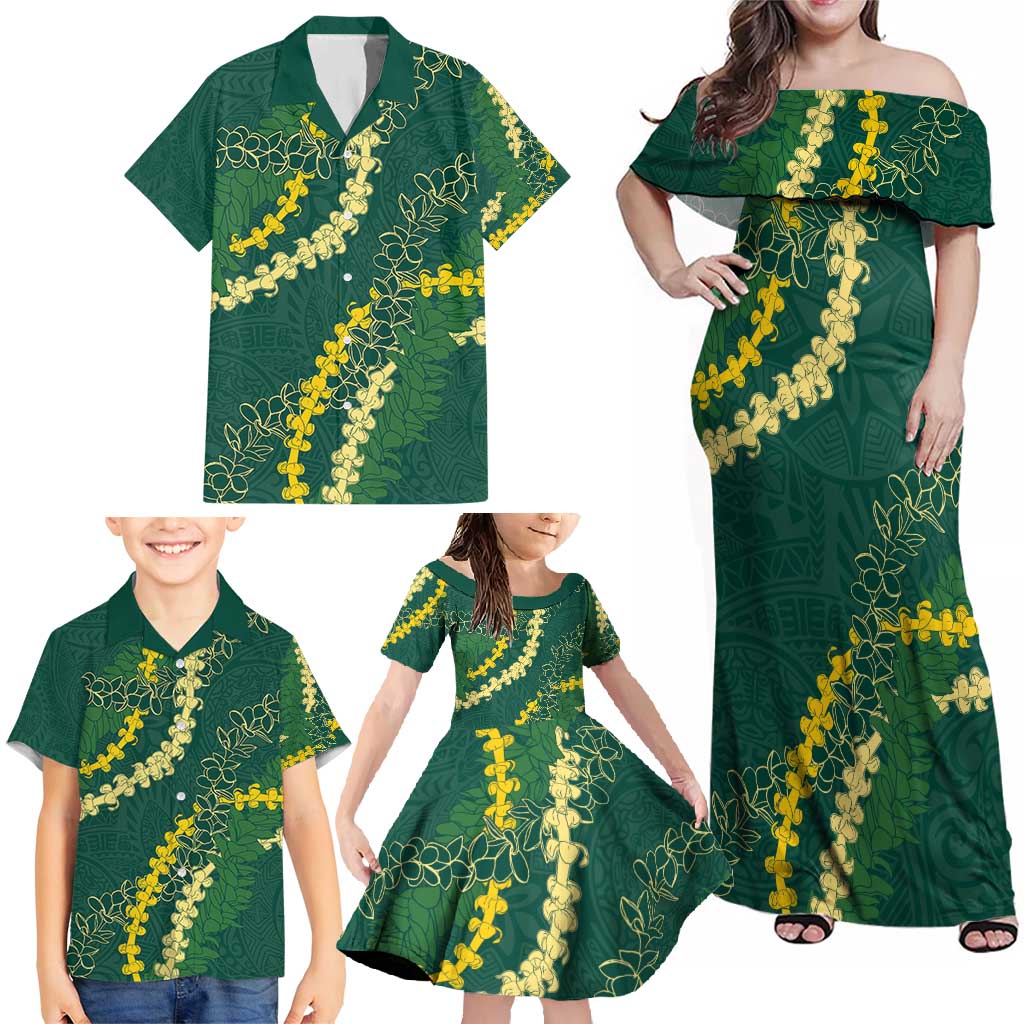 Hawaii Puakenikeni - Maile Lei Family Matching Off Shoulder Maxi Dress and Hawaiian Shirt Sage Green LT7 - Polynesian Pride