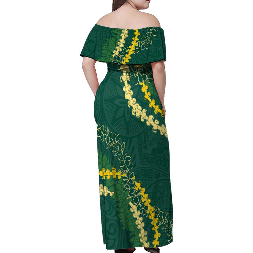 Hawaii Puakenikeni - Maile Lei Family Matching Off Shoulder Maxi Dress and Hawaiian Shirt Sage Green LT7 - Polynesian Pride