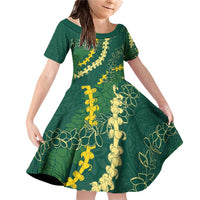 Hawaii Puakenikeni - Maile Lei Family Matching Off Shoulder Short Dress and Hawaiian Shirt Sage Green LT7 Daughter's Dress Sage Green - Polynesian Pride