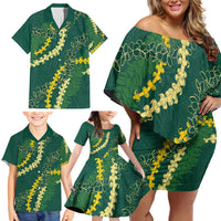 Hawaii Puakenikeni - Maile Lei Family Matching Off Shoulder Short Dress and Hawaiian Shirt Sage Green LT7 - Polynesian Pride