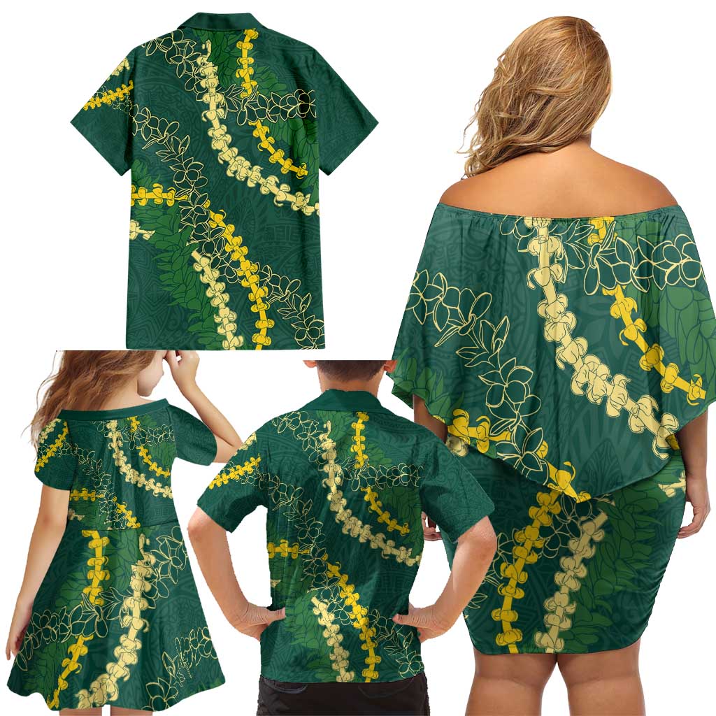 Hawaii Puakenikeni - Maile Lei Family Matching Off Shoulder Short Dress and Hawaiian Shirt Sage Green LT7 - Polynesian Pride