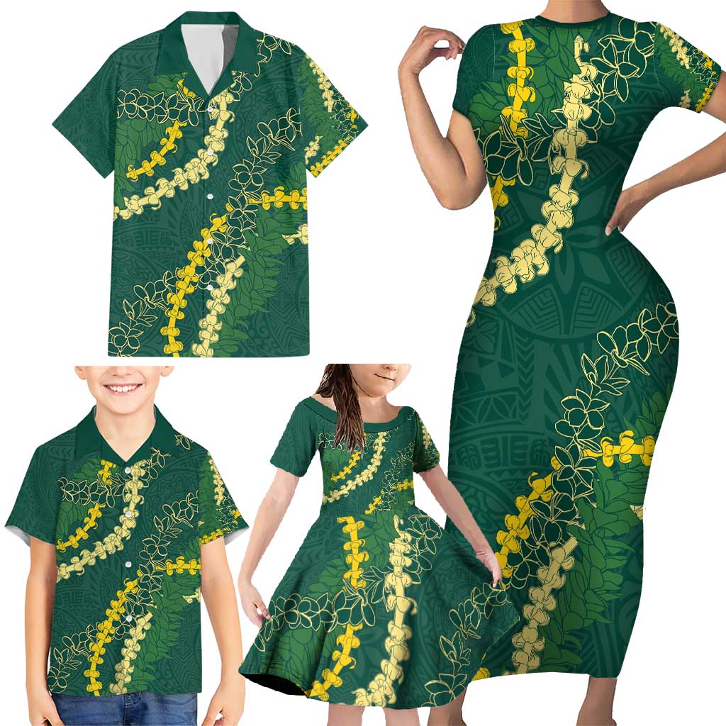 Hawaii Puakenikeni - Maile Lei Family Matching Short Sleeve Bodycon Dress and Hawaiian Shirt Sage Green LT7 - Polynesian Pride