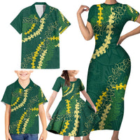 Hawaii Puakenikeni - Maile Lei Family Matching Short Sleeve Bodycon Dress and Hawaiian Shirt Sage Green LT7 - Polynesian Pride