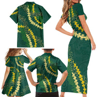 Hawaii Puakenikeni - Maile Lei Family Matching Short Sleeve Bodycon Dress and Hawaiian Shirt Sage Green LT7 - Polynesian Pride