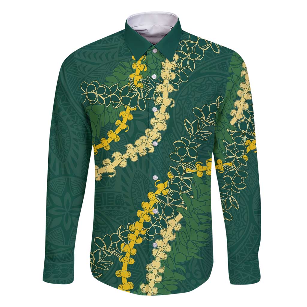 Hawaii Puakenikeni - Maile Lei Family Matching Short Sleeve Bodycon Dress and Hawaiian Shirt Sage Green LT7 Dad's Shirt - Long Sleeve Sage Green - Polynesian Pride