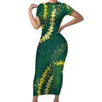 Hawaii Puakenikeni - Maile Lei Family Matching Short Sleeve Bodycon Dress and Hawaiian Shirt Sage Green LT7 Mom's Dress Sage Green - Polynesian Pride