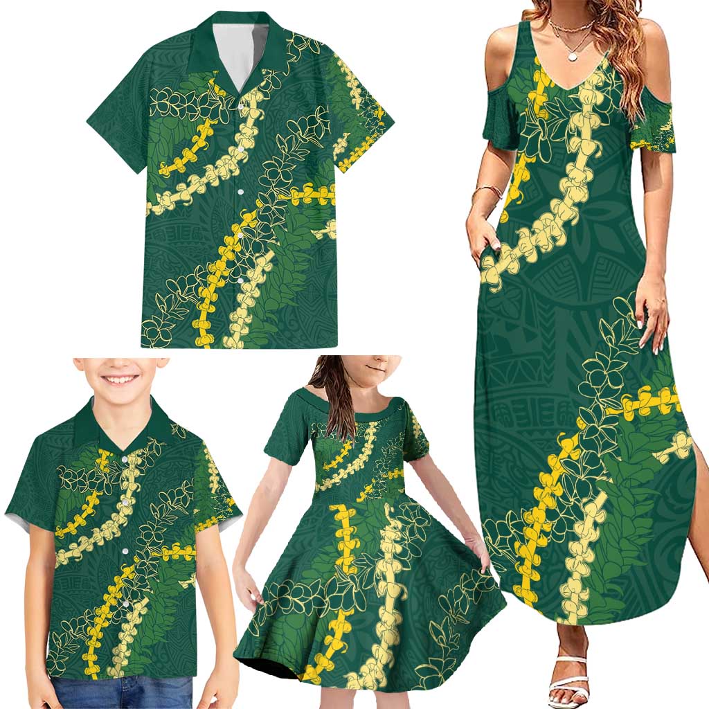 Hawaii Puakenikeni - Maile Lei Family Matching Summer Maxi Dress and Hawaiian Shirt Sage Green LT7 - Polynesian Pride