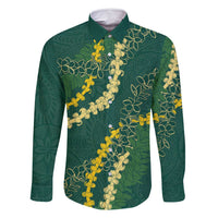 Hawaii Puakenikeni - Maile Lei Family Matching Summer Maxi Dress and Hawaiian Shirt Sage Green LT7 Dad's Shirt - Long Sleeve Sage Green - Polynesian Pride