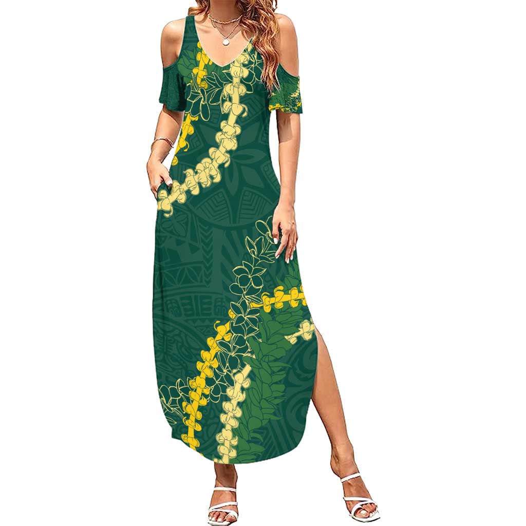 Hawaii Puakenikeni - Maile Lei Family Matching Summer Maxi Dress and Hawaiian Shirt Sage Green LT7 Mom's Dress Sage Green - Polynesian Pride