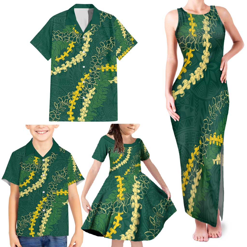 Hawaii Puakenikeni - Maile Lei Family Matching Tank Maxi Dress and Hawaiian Shirt Sage Green LT7 - Polynesian Pride
