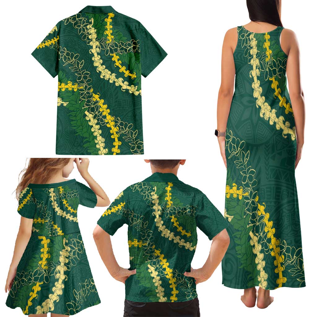 Hawaii Puakenikeni - Maile Lei Family Matching Tank Maxi Dress and Hawaiian Shirt Sage Green LT7 - Polynesian Pride