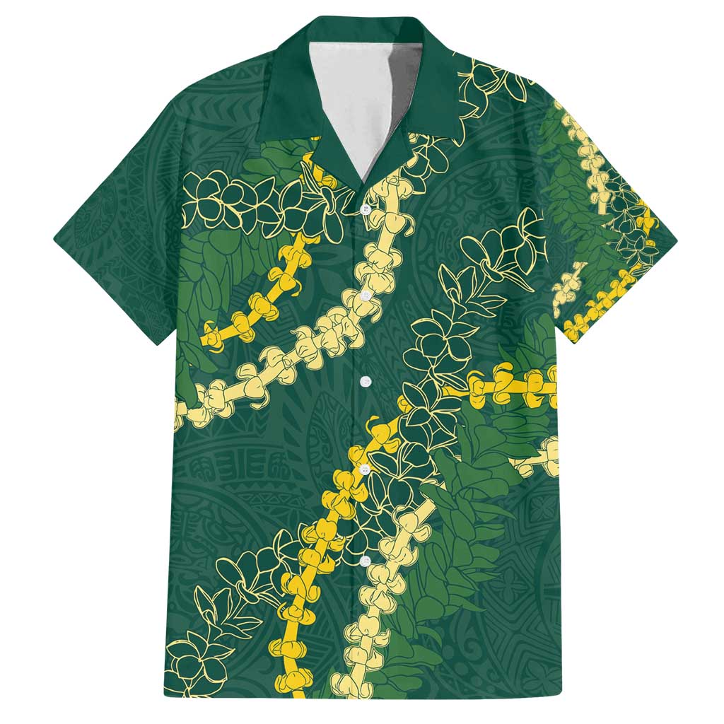 Hawaii Puakenikeni - Maile Lei Family Matching Tank Maxi Dress and Hawaiian Shirt Sage Green LT7 Dad's Shirt - Short Sleeve Sage Green - Polynesian Pride