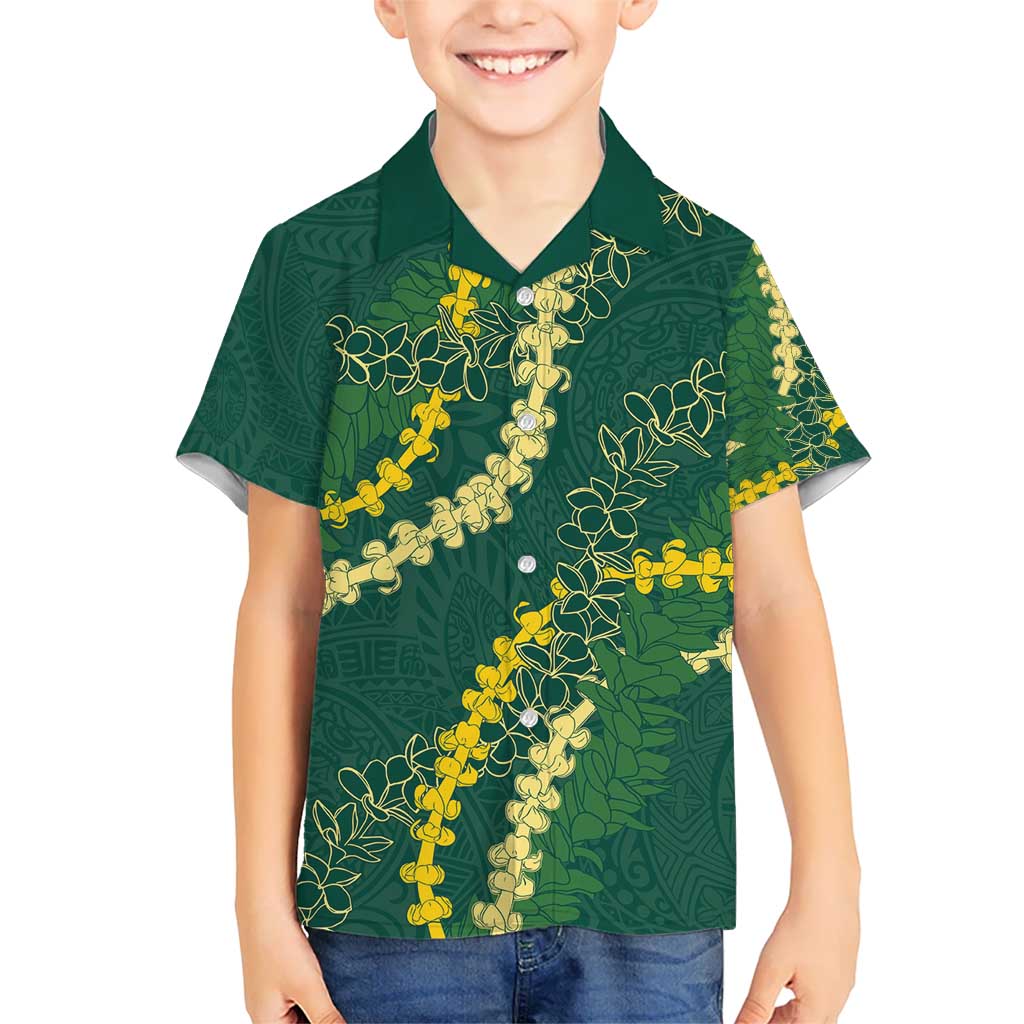 Hawaii Puakenikeni - Maile Lei Kid Hawaiian Shirt Sage Green LT7 Kid Sage Green - Polynesian Pride
