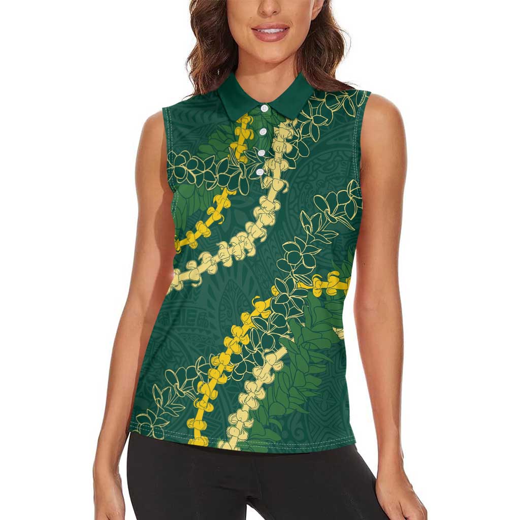 Hawaii Puakenikeni - Maile Lei Women Sleeveless Polo Shirt Sage Green LT7 - Polynesian Pride