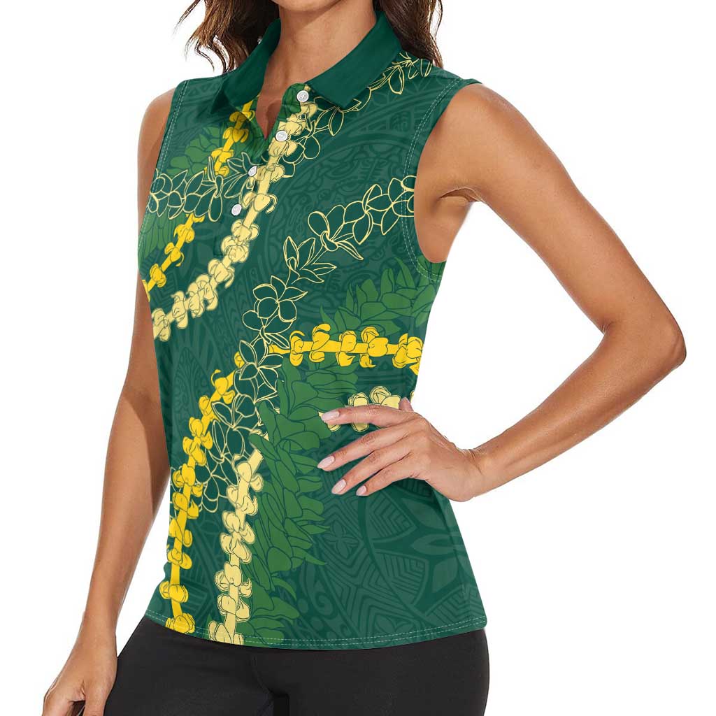 Hawaii Puakenikeni - Maile Lei Women Sleeveless Polo Shirt Sage Green LT7 - Polynesian Pride