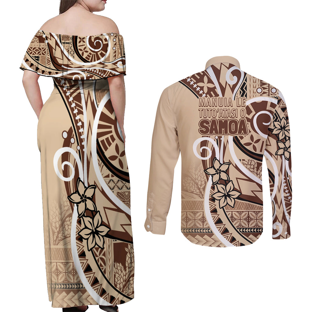 Samoa Siapo Classic Motif Couples Matching Off Shoulder Maxi Dress and Long Sleeve Button Shirt Manuia le tutoatasi o Samoa Independence LT7 - Polynesian Pride