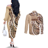 Samoa Siapo Classic Motif Couples Matching Off The Shoulder Long Sleeve Dress and Long Sleeve Button Shirt Manuia le tutoatasi o Samoa Independence LT7 - Polynesian Pride