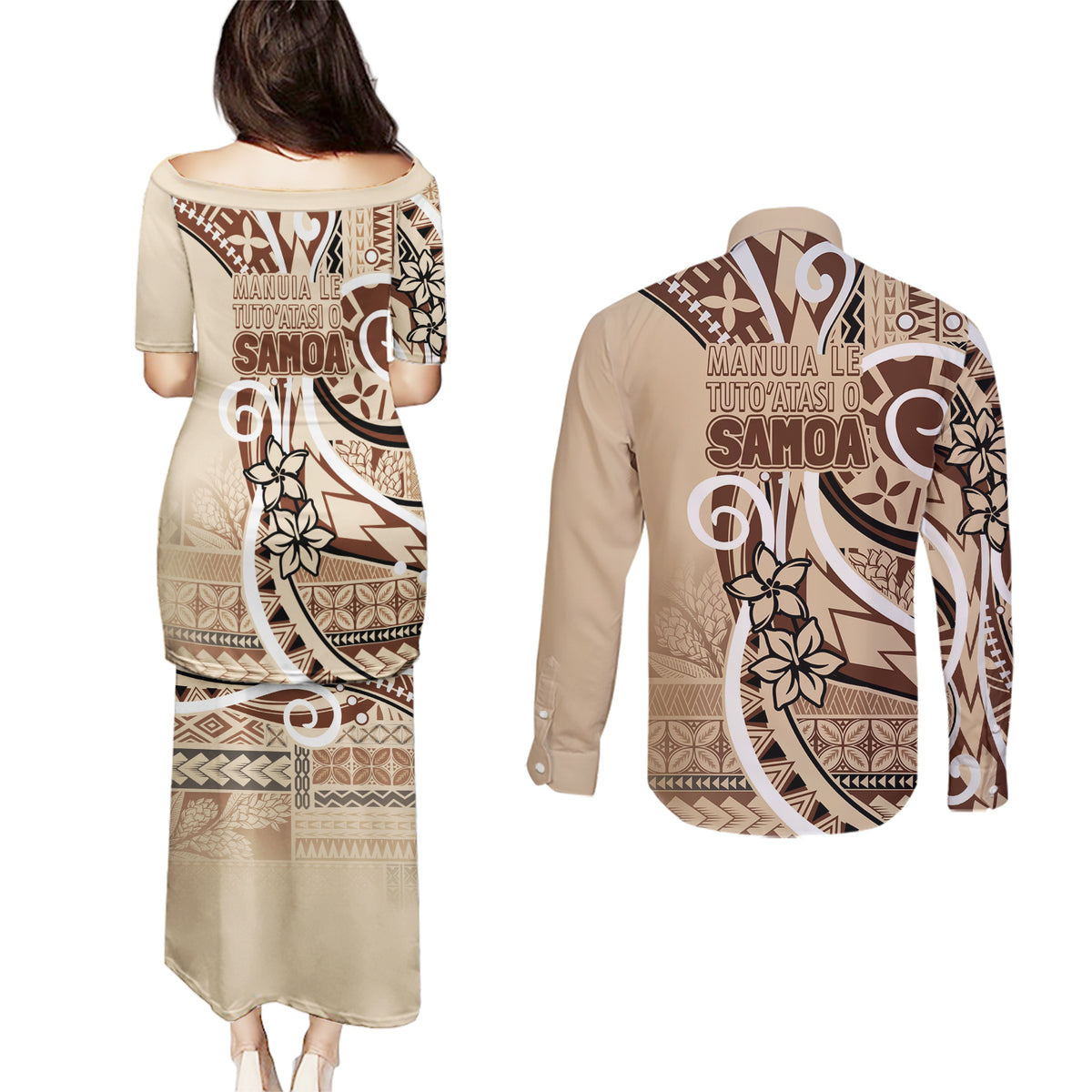 Samoa Siapo Classic Motif Couples Matching Puletasi and Long Sleeve Button Shirt Manuia le tutoatasi o Samoa Independence LT7 - Polynesian Pride