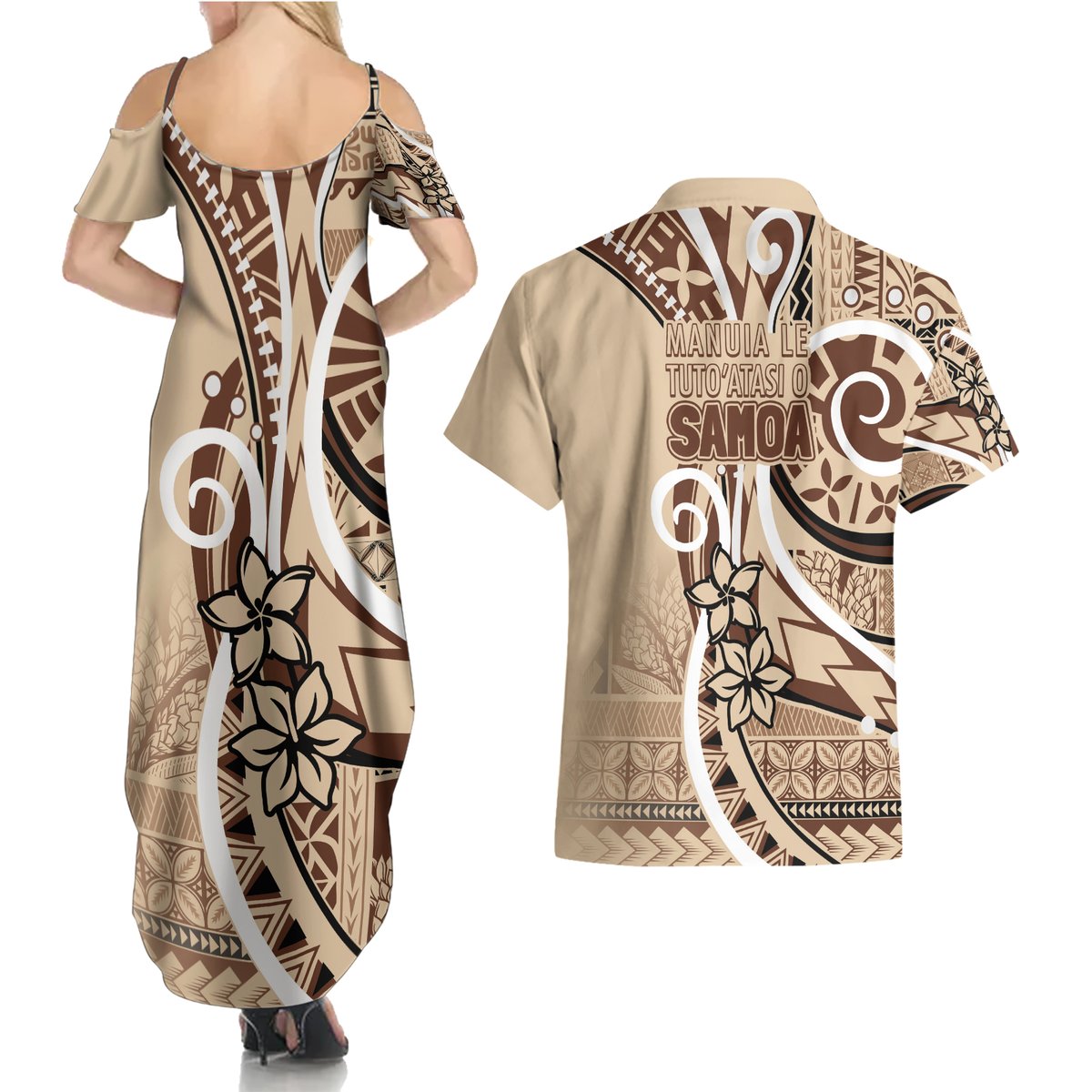 Samoa Siapo Classic Motif Couples Matching Summer Maxi Dress and Hawaiian Shirt Manuia le tutoatasi o Samoa Independence LT7 - Polynesian Pride