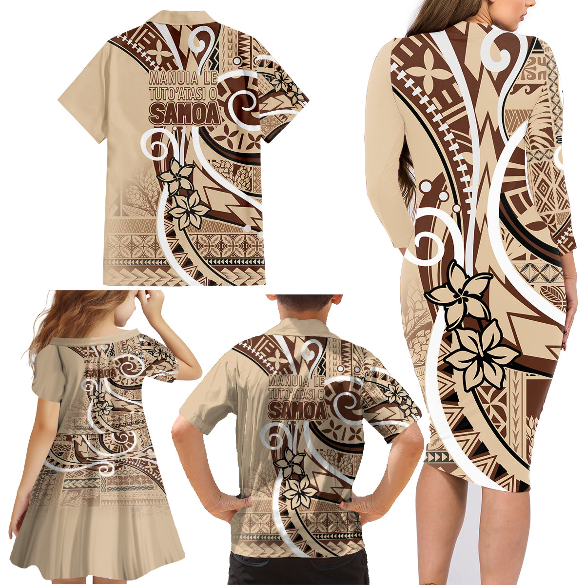 Samoa Siapo Classic Motif Family Matching Long Sleeve Bodycon Dress and Hawaiian Shirt Manuia le tutoatasi o Samoa Independence LT7 - Polynesian Pride