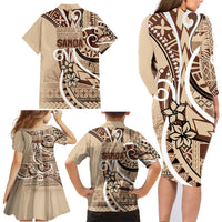 Samoa Siapo Classic Motif Family Matching Long Sleeve Bodycon Dress and Hawaiian Shirt Manuia le tutoatasi o Samoa Independence LT7 - Polynesian Pride