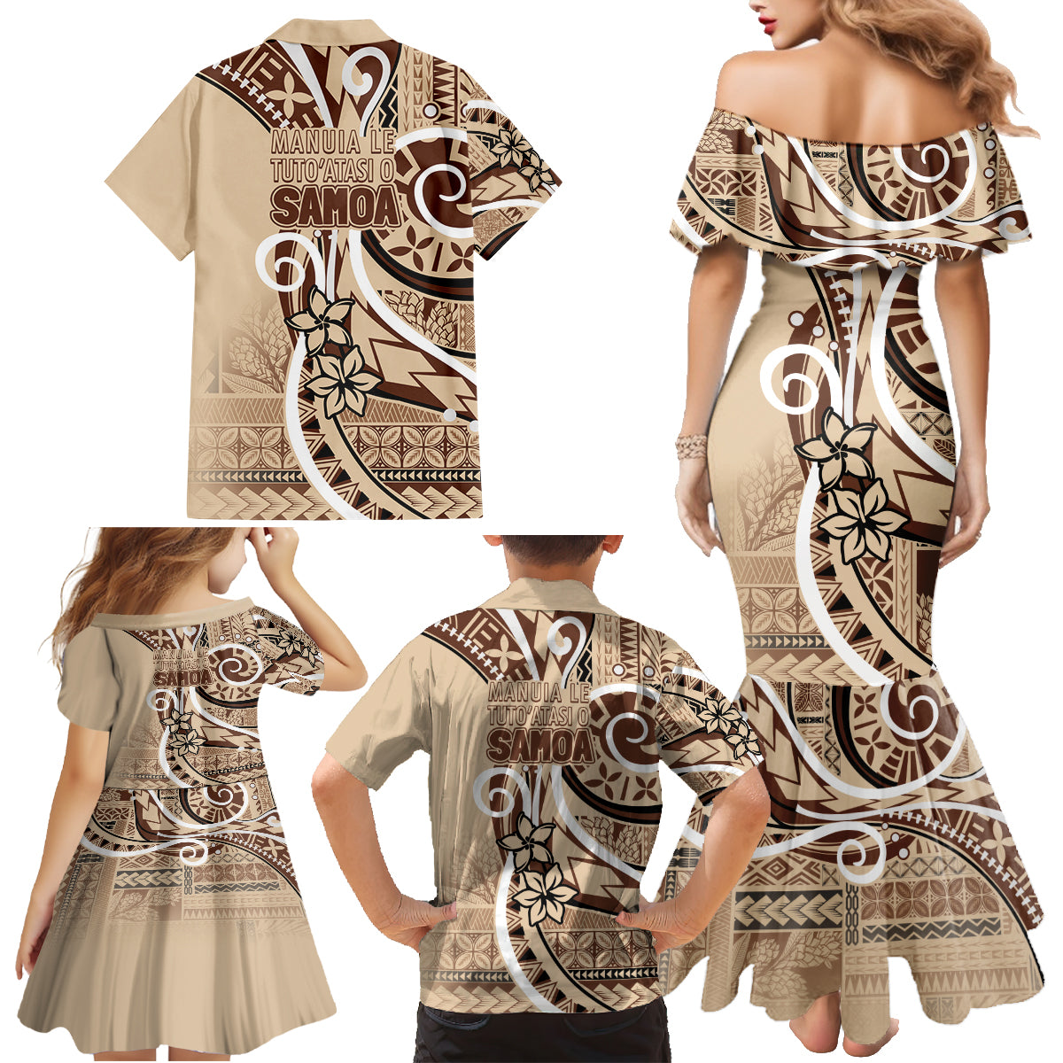 Samoa Siapo Classic Motif Family Matching Mermaid Dress and Hawaiian Shirt Manuia le tutoatasi o Samoa Independence LT7 - Polynesian Pride