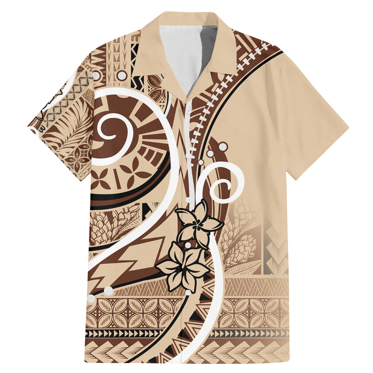 Samoa Siapo Classic Motif Family Matching Mermaid Dress and Hawaiian Shirt Manuia le tutoatasi o Samoa Independence LT7 Dad's Shirt - Short Sleeve Beige - Polynesian Pride