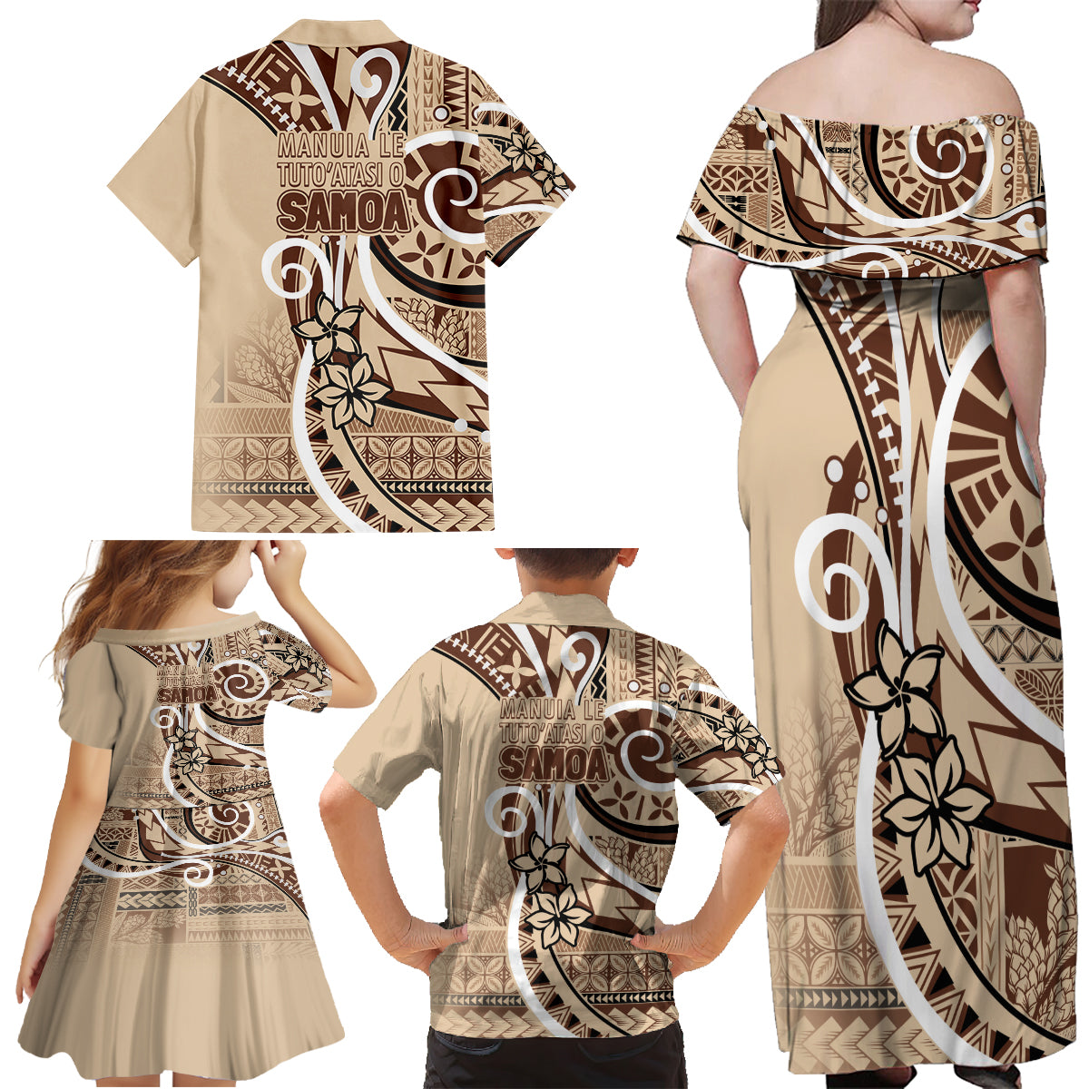 Samoa Siapo Classic Motif Family Matching Off Shoulder Maxi Dress and Hawaiian Shirt Manuia le tutoatasi o Samoa Independence LT7 - Polynesian Pride