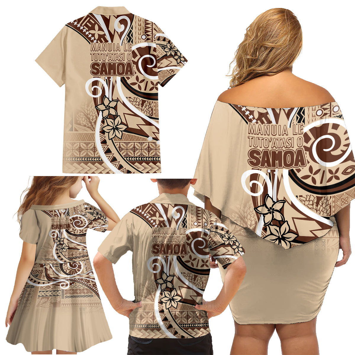 Samoa Siapo Classic Motif Family Matching Off Shoulder Short Dress and Hawaiian Shirt Manuia le tutoatasi o Samoa Independence LT7 - Polynesian Pride