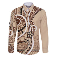 Samoa Siapo Classic Motif Family Matching Off Shoulder Short Dress and Hawaiian Shirt Manuia le tutoatasi o Samoa Independence LT7 Dad's Shirt - Long Sleeve Beige - Polynesian Pride