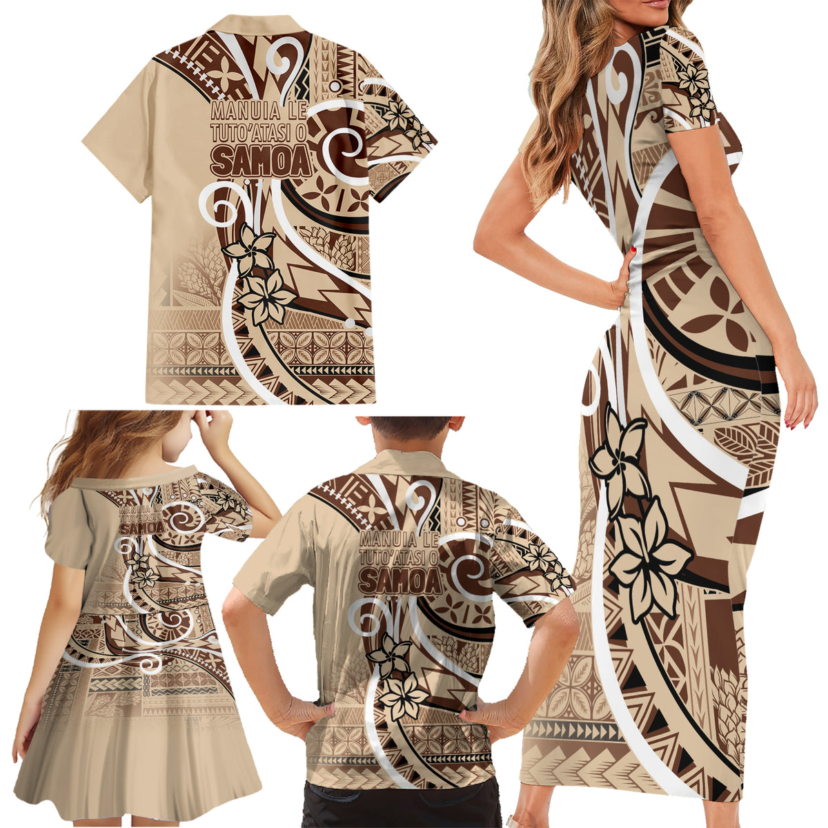 Samoa Siapo Classic Motif Family Matching Short Sleeve Bodycon Dress and Hawaiian Shirt Manuia le tutoatasi o Samoa Independence LT7 - Polynesian Pride