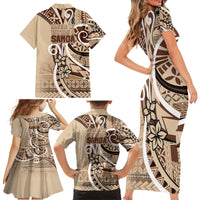 Samoa Siapo Classic Motif Family Matching Short Sleeve Bodycon Dress and Hawaiian Shirt Manuia le tutoatasi o Samoa Independence LT7 - Polynesian Pride