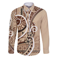Samoa Siapo Classic Motif Family Matching Short Sleeve Bodycon Dress and Hawaiian Shirt Manuia le tutoatasi o Samoa Independence LT7 Dad's Shirt - Long Sleeve Beige - Polynesian Pride