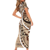 Samoa Siapo Classic Motif Family Matching Short Sleeve Bodycon Dress and Hawaiian Shirt Manuia le tutoatasi o Samoa Independence LT7 - Polynesian Pride